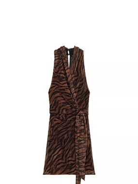 Zara Brown and Black Tiger Print Wrap Dress